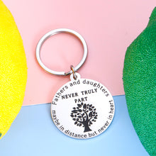 Load image into Gallery viewer, Fathers Day Keychain Dad Gift from Daughter Kids Christmas Birthday Present for Dad Daddy Papa Valentine Day Family Gift for Men Stepdad Fathers and Daughters Never Truly Part Keyring Stocking Stuffer