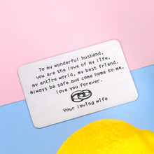 Load image into Gallery viewer, Wallet Insert Card Husband Valentines Day Gift for Men Fiancé Him from Wife Women Christmas Birthday Present for New Husband Hubby Couple Wedding Anniversary Gift Father Day New Year Thanksgiving Card