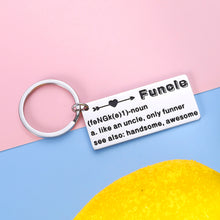 Load image into Gallery viewer, Uncle Father’s Day Keychain Gifts for Men Him from Niece Nephew Kids Adult Funny Birthday Christmas Family Present for New Uncle Brother Funcle Definition Keyring Stocking Stuffers Thanksgiving Gift