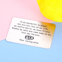 Load image into Gallery viewer, Wallet Insert Card Husband Valentines Day Gift for Men Fiancé Him from Wife Women Christmas Birthday Present for New Husband Hubby Couple Wedding Anniversary Gift Father Day New Year Thanksgiving Card