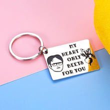 Load image into Gallery viewer, Funny Valentines Day Keychain Office TV Show Gifts for Boyfriend Wife from Girlfriend Husband Anniversary Birthday Gift for Fans Women Men My Heart Only Beets for You Couple Christmas Present Him Her