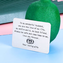 Load image into Gallery viewer, Wallet Insert Card Husband Valentines Day Gift for Men Fiancé Him from Wife Women Christmas Birthday Present for New Husband Hubby Couple Wedding Anniversary Gift Father Day New Year Thanksgiving Card