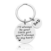 Load image into Gallery viewer, Fathers Day Keychain Gifts for Men Him Dad from Daughter Stepdaughter Kids Birthday Valentines Wedding Keyring Jewelry for Daddy Stepdad Christmas Stocking Stuffer Thanksgiving Present I'll Always Be Your Little Girl You Will Always Be My Hero Key Chain
