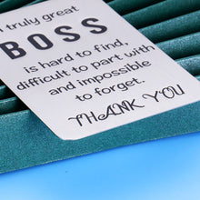 Load image into Gallery viewer, Boss Day Christmas Gift Wallet Insert for Men Women Office Thank You Card Gift for Boss Lady Leader Manager PM Mentor Supervisor Birthday Retirement Leaving Going Away Appreciation Present Female Male