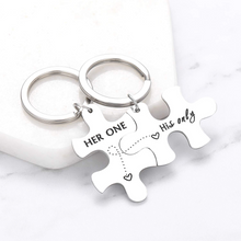 Load image into Gallery viewer, 2pc Couples Keychains for Him Her Boyfriend Girlfriend Anniversary Valentines Day Gifts for Husband Wife Her one His Only Puzzle Keychain Set Wedding Anniversary Christmas Gifts for Men Women