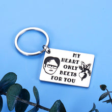 Load image into Gallery viewer, Funny Valentines Day Keychain Office TV Show Gifts for Boyfriend Wife from Girlfriend Husband Anniversary Birthday Gift for Fans Women Men My Heart Only Beets for You Couple Christmas Present Him Her
