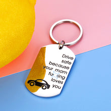 Load image into Gallery viewer, Fun Gifts for New Driver Son Daughter Keychain from Mom Sweet 16 18 Birthday Graduation Gift for Teen Boy Girl Come of Age Drive Safe Mom Loves You Valentines Christmas Keyring Gift Women Men Trucker