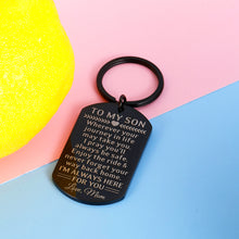 Load image into Gallery viewer, Inspirational Mom to Son Gifts Keychain Birthday Christmas Graduation Present for Him Men Adult Teen Boy New Driver Going Away Valentines Wedding Keyring Gift for Step Son from Stepmom Mother in Law