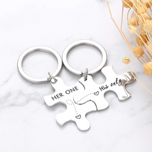 Load image into Gallery viewer, 2pc Couples Keychains for Him Her Boyfriend Girlfriend Anniversary Valentines Day Gifts for Husband Wife Her one His Only Puzzle Keychain Set Wedding Anniversary Christmas Gifts for Men Women