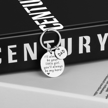 Load image into Gallery viewer, Fathers Day Keychain Gifts for Men Him Dad from Daughter Stepdaughter Kids Birthday Valentines Wedding Keyring Jewelry for Daddy Stepdad Christmas Stocking Stuffer Thanksgiving Present I'll Always Be Your Little Girl You Will Always Be My Hero Key Chain
