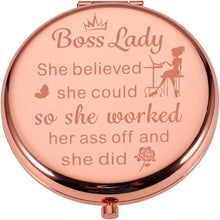 Load image into Gallery viewer, Boss Lady Gifts Compact Mirror for Women Boss Day Thank You Female Boss Leader Manager PM Coworker Christmas Rose Gold Travel Makeup Mirror for Her Retirement Leaving Going Away Inspirational Gift