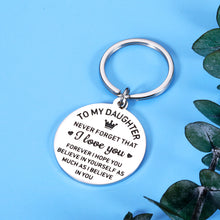 Load image into Gallery viewer, Daughter Gift from Mom Dad Keychain for Women Girls Daughter Stepdaughter Unbiological Daughter Back to School 16th 18th 21st Birthday Christmas Graduation Inspirational Present for Her Female