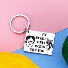 Load image into Gallery viewer, Funny Valentines Day Keychain Office TV Show Gifts for Boyfriend Wife from Girlfriend Husband Anniversary Birthday Gift for Fans Women Men My Heart Only Beets for You Couple Christmas Present Him Her