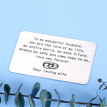 Load image into Gallery viewer, Wallet Insert Card Husband Valentines Day Gift for Men Fiancé Him from Wife Women Christmas Birthday Present for New Husband Hubby Couple Wedding Anniversary Gift Father Day New Year Thanksgiving Card