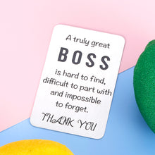 Load image into Gallery viewer, Boss Day Christmas Gift Wallet Insert for Men Women Office Thank You Card Gift for Boss Lady Leader Manager PM Mentor Supervisor Birthday Retirement Leaving Going Away Appreciation Present Female Male