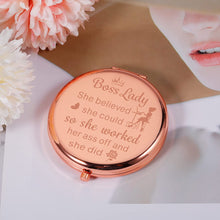 Load image into Gallery viewer, Boss Lady Gifts Compact Mirror for Women Boss Day Thank You Female Boss Leader Manager PM Coworker Christmas Rose Gold Travel Makeup Mirror for Her Retirement Leaving Going Away Inspirational Gift