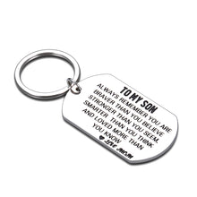 Load image into Gallery viewer, Inspirational Mom to Son Keychain Gifts Birthday 2020 Christmas Graduation Gift for Grads Him Men Teen Boys Come of Age Valentines Day Wedding Keyring Gift for Adult Step Son from Stepmom