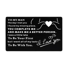 Load image into Gallery viewer, Wedding Anniversary to My Man Wallet Insert Valentines Day Gifts for Men Him Husband Boyfriend from Wife Girlfriend Birthday Fathers Day Christmas Couple I Love You Card Gift for Husband Fiancé Groom