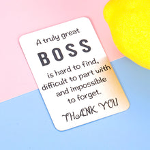 Load image into Gallery viewer, Boss Day Christmas Gift Wallet Insert for Men Women Office Thank You Card Gift for Boss Lady Leader Manager PM Mentor Supervisor Birthday Retirement Leaving Going Away Appreciation Present Female Male