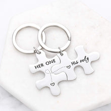 Load image into Gallery viewer, 2pc Couples Keychains for Him Her Boyfriend Girlfriend Anniversary Valentines Day Gifts for Husband Wife Her one His Only Puzzle Keychain Set Wedding Anniversary Christmas Gifts for Men Women