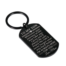 Load image into Gallery viewer, Inspirational Mom to Son Gifts Keychain Birthday Christmas Graduation Present for Him Men Adult Teen Boy New Driver Going Away Valentines Wedding Keyring Gift for Step Son from Stepmom Mother in Law