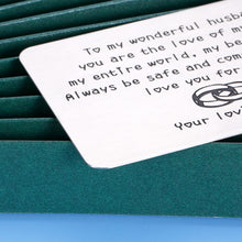 Load image into Gallery viewer, Wallet Insert Card Husband Valentines Day Gift for Men Fiancé Him from Wife Women Christmas Birthday Present for New Husband Hubby Couple Wedding Anniversary Gift Father Day New Year Thanksgiving Card