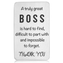 Load image into Gallery viewer, Boss Day Christmas Gift Wallet Insert for Men Women Office Thank You Card Gift for Boss Lady Leader Manager PM Mentor Supervisor Birthday Retirement Leaving Going Away Appreciation Present Female Male