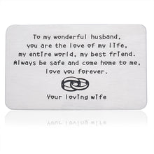 Load image into Gallery viewer, Wallet Insert Card Husband Valentines Day Gift for Men Fiancé Him from Wife Women Christmas Birthday Present for New Husband Hubby Couple Wedding Anniversary Gift Father Day New Year Thanksgiving Card