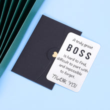 Load image into Gallery viewer, Boss Day Christmas Gift Wallet Insert for Men Women Office Thank You Card Gift for Boss Lady Leader Manager PM Mentor Supervisor Birthday Retirement Leaving Going Away Appreciation Present Female Male
