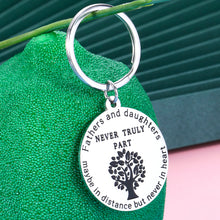 Load image into Gallery viewer, Fathers Day Keychain Dad Gift from Daughter Kids Christmas Birthday Present for Dad Daddy Papa Valentine Day Family Gift for Men Stepdad Fathers and Daughters Never Truly Part Keyring Stocking Stuffer
