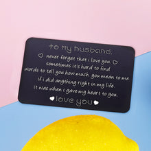 Load image into Gallery viewer, Wallet Insert Valentines Day Card Gift for Husband Men from Wife Women Christmas Birthday Present Hubby Wifey Never Forget I Love You Wedding Anniversary Gift New Year Thanksgiving Fathers Day Him
