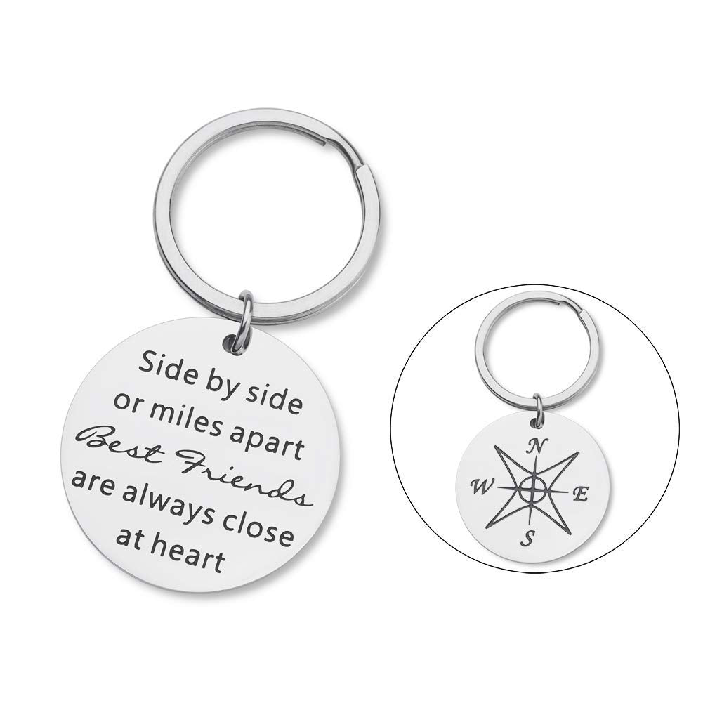 Friendship Gifts for Best Friend Keychain for Teen Girls Sisters Gifts Ideas for Friends BFF Bridesmaid Slibling Side by Side or Miles Apart Best Friends Jewelry for Women Her Birthday Christmas Gifts