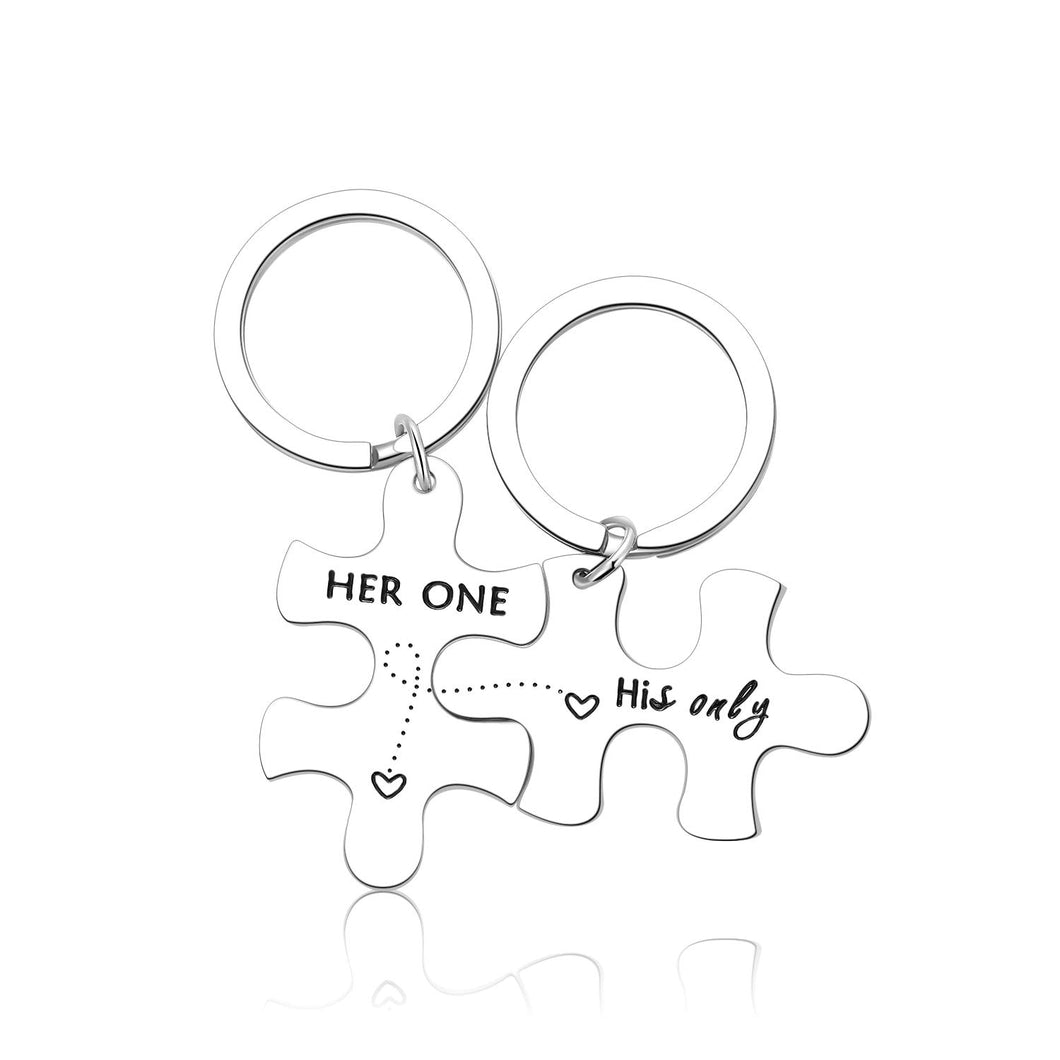 2pc Couples Keychains for Him Her Boyfriend Girlfriend Anniversary Valentines Day Gifts for Husband Wife Her one His Only Puzzle Keychain Set Wedding Anniversary Christmas Gifts for Men Women