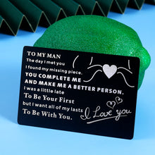 Load image into Gallery viewer, Wedding Anniversary to My Man Wallet Insert Valentines Day Gifts for Men Him Husband Boyfriend from Wife Girlfriend Birthday Fathers Day Christmas Couple I Love You Card Gift for Husband Fiancé Groom
