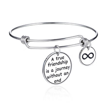 Load image into Gallery viewer, Friendship Gift for Best Friend BFF Sister Women Bracelet for Birthday Christmas Long Distance Relationship Gift for Her Teen Girls Graduation Bangle Jewelry A True Friendship is A Journey Without End
