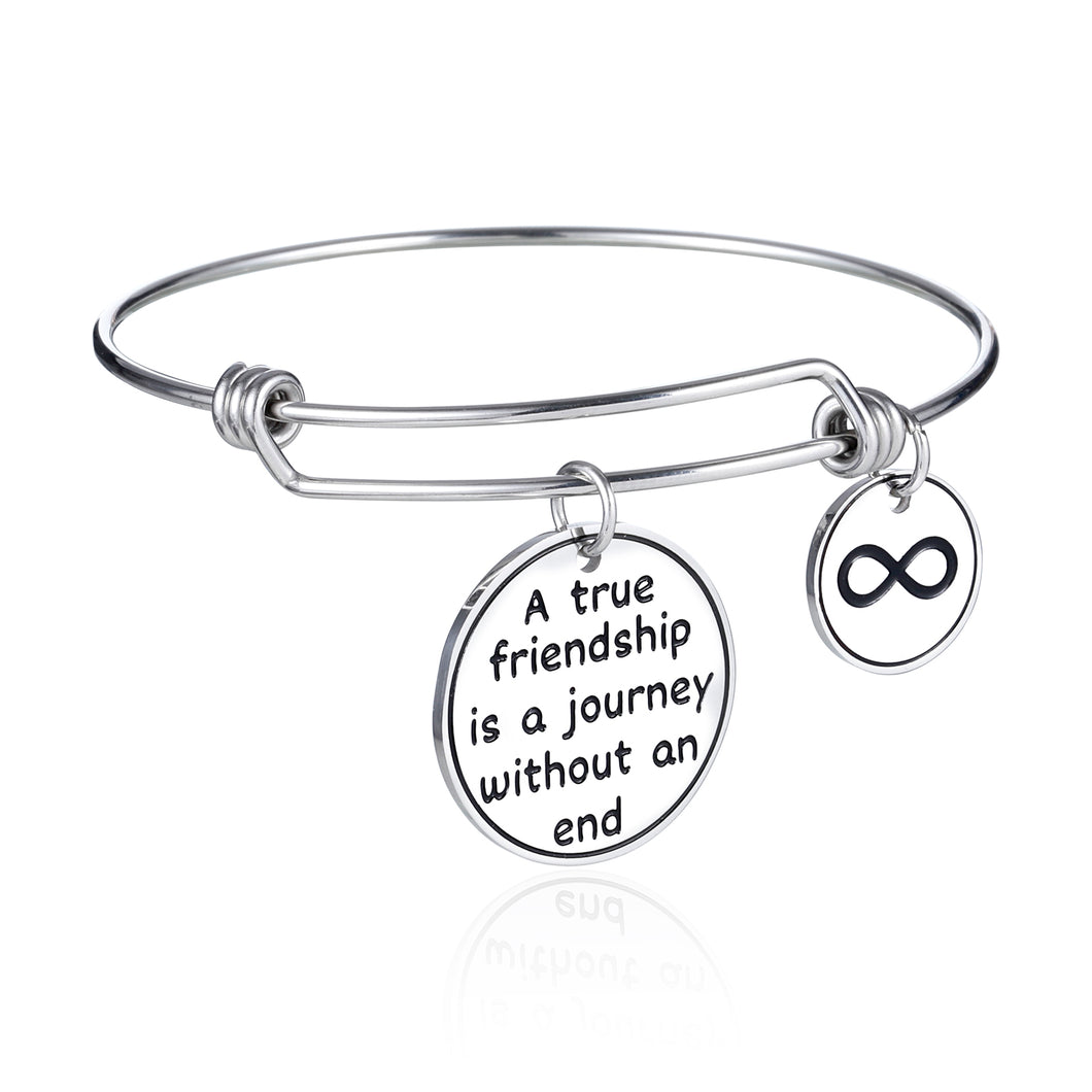 Friendship Gift for Best Friend BFF Sister Women Bracelet for Birthday Christmas Long Distance Relationship Gift for Her Teen Girls Graduation Bangle Jewelry A True Friendship is A Journey Without End
