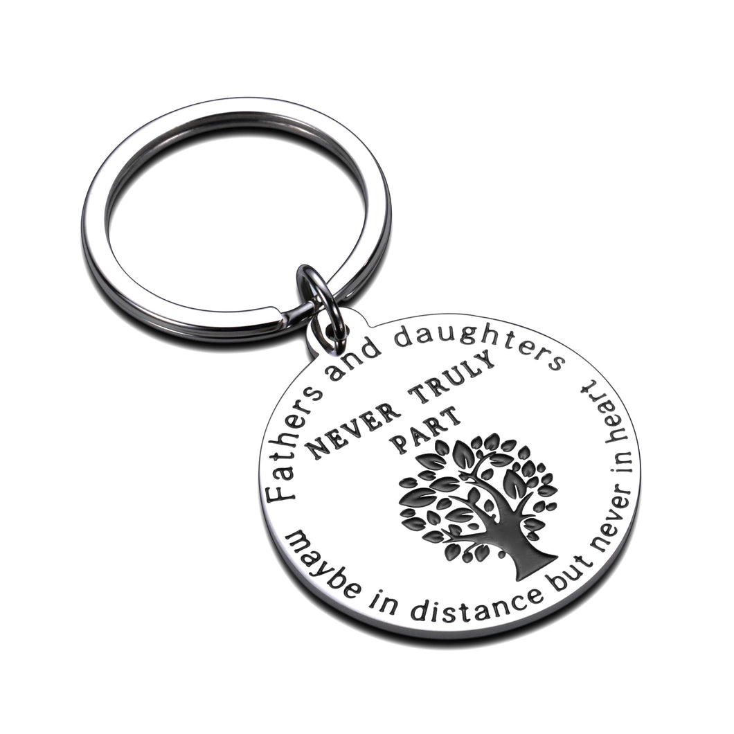 Fathers Day Keychain Dad Gift from Daughter Kids Christmas Birthday Present for Dad Daddy Papa Valentine Day Family Gift for Men Stepdad Fathers and Daughters Never Truly Part Keyring Stocking Stuffer