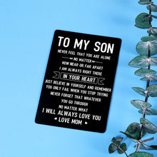 Load image into Gallery viewer, To My Son Wallet Card for Men Teen Boys Stocking Stuffers Sweet 16 18 21 Birthday Valentine Gifts for Him Male Adult Son Stepson from Mom Inspirational Christmas Graduation First Time Fathers Day Gift
