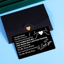 Load image into Gallery viewer, Wedding Anniversary to My Man Wallet Insert Valentines Day Gifts for Men Him Husband Boyfriend from Wife Girlfriend Birthday Fathers Day Christmas Couple I Love You Card Gift for Husband Fiancé Groom
