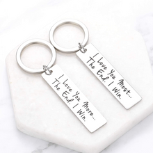 Load image into Gallery viewer, 2pcs Couple Keychain Gifts for Women Men Valentines Day Anniversary Wedding Present for Boyfriend Girlfriend Husband Wife I Love You More Christmas Birthday Gift for Fiance Fiancee Bride Groom Him Her
