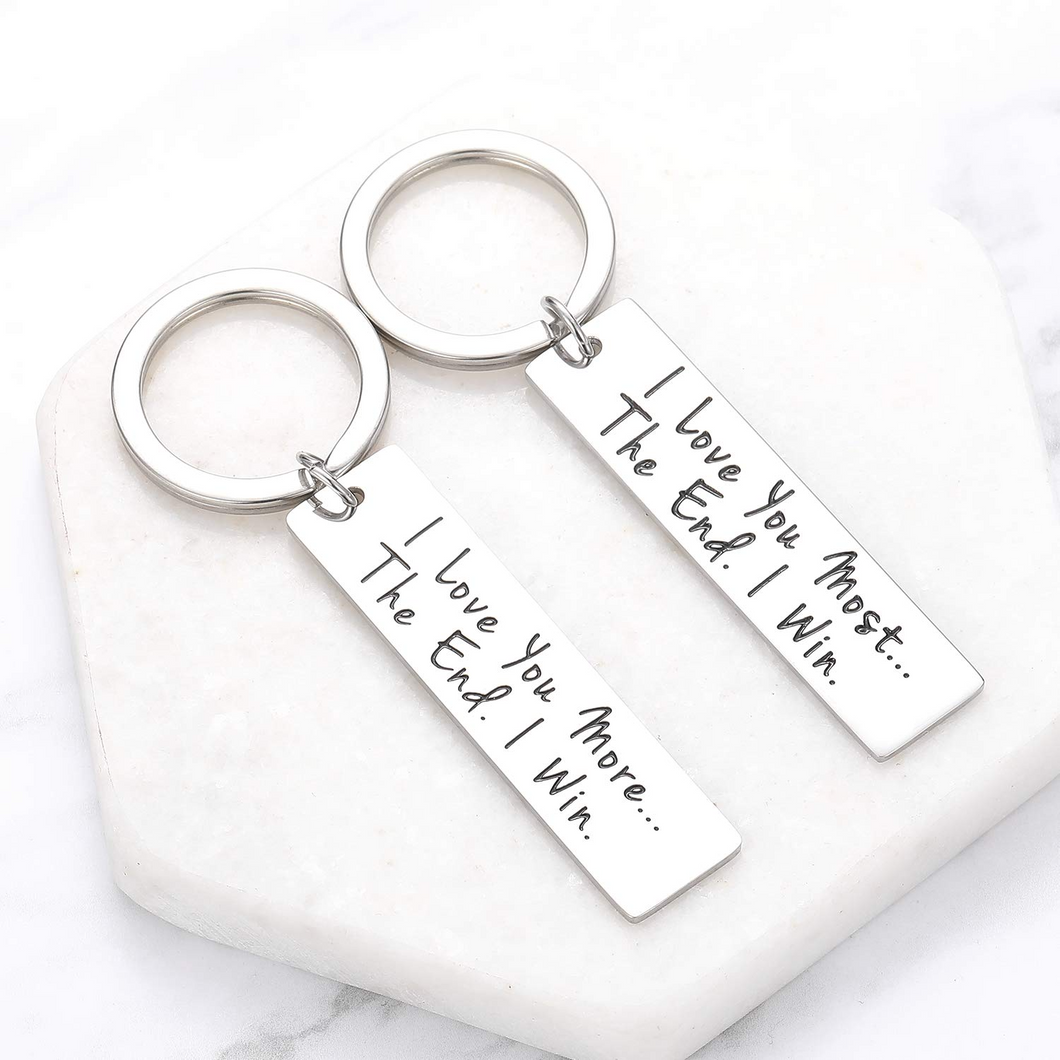 2pcs Couple Keychain Gifts for Women Men Valentines Day Anniversary Wedding Present for Boyfriend Girlfriend Husband Wife I Love You More Christmas Birthday Gift for Fiance Fiancee Bride Groom Him Her