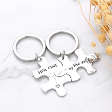 Load image into Gallery viewer, 2pc Couples Keychains for Him Her Boyfriend Girlfriend Anniversary Valentines Day Gifts for Husband Wife Her one His Only Puzzle Keychain Set Wedding Anniversary Christmas Gifts for Men Women
