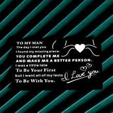 Load image into Gallery viewer, Wedding Anniversary to My Man Wallet Insert Valentines Day Gifts for Men Him Husband Boyfriend from Wife Girlfriend Birthday Fathers Day Christmas Couple I Love You Card Gift for Husband Fiancé Groom
