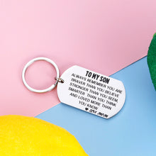 Load image into Gallery viewer, Inspirational Mom to Son Keychain Gifts Birthday 2020 Christmas Graduation Gift for Grads Him Men Teen Boys Come of Age Valentines Day Wedding Keyring Gift for Adult Step Son from Stepmom

