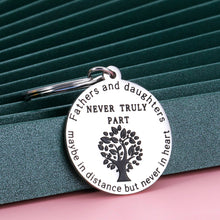 Load image into Gallery viewer, Fathers Day Keychain Dad Gift from Daughter Kids Christmas Birthday Present for Dad Daddy Papa Valentine Day Family Gift for Men Stepdad Fathers and Daughters Never Truly Part Keyring Stocking Stuffer
