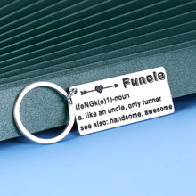 Load image into Gallery viewer, Uncle Father’s Day Keychain Gifts for Men Him from Niece Nephew Kids Adult Funny Birthday Christmas Family Present for New Uncle Brother Funcle Definition Keyring Stocking Stuffers Thanksgiving Gift
