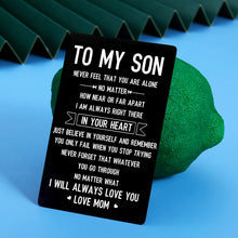 Load image into Gallery viewer, To My Son Wallet Card for Men Teen Boys Stocking Stuffers Sweet 16 18 21 Birthday Valentine Gifts for Him Male Adult Son Stepson from Mom Inspirational Christmas Graduation First Time Fathers Day Gift
