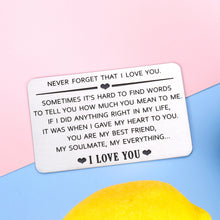 Load image into Gallery viewer, Husband Boyfriend Christmas Gifts Wallet Insert for Men Him from Wife Girlfriend Birthday Valentines Present Love Card for Hubby Fiancé Groom Fathers Day Anniversary New Year Wedding Gift Him Her

