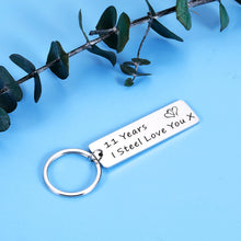 Load image into Gallery viewer, Keychain for 11 Year Anniversary Wedding Gift for Husband Wife Him Her 11th Anniversary Valentiens Day Gifts for Boyfriend from Girlfriend Birthday Christmas Present Funny I Steel Love You Couple Gift

