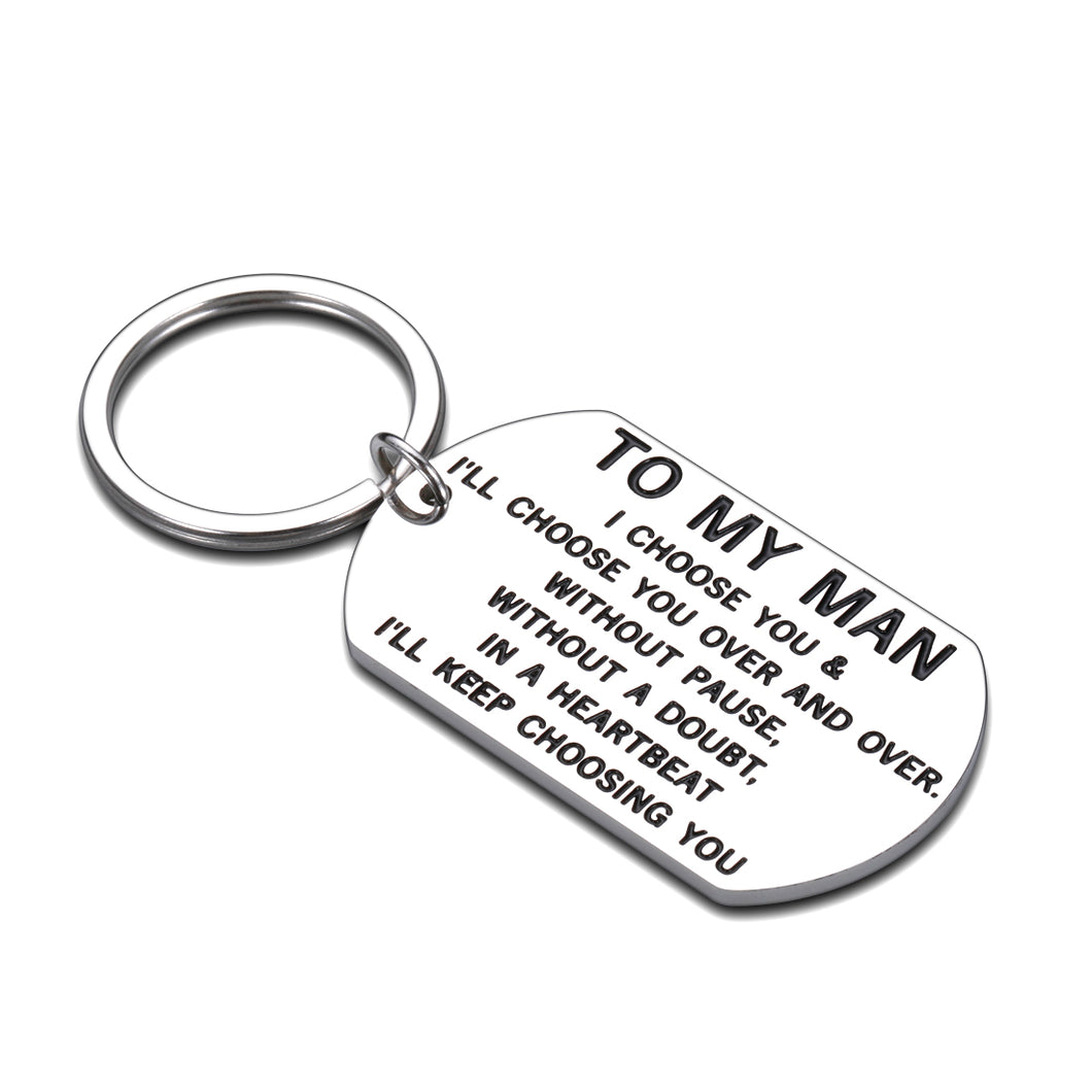 Valentines Day Keychain Gift for Him Men Husband Birthday Christmas Anniversary Couples Gifts Keyring for Boyfriend Hubby Fiancé Groom from Girlfriend Wife Wifey Wedding I Love You Gift to My Man